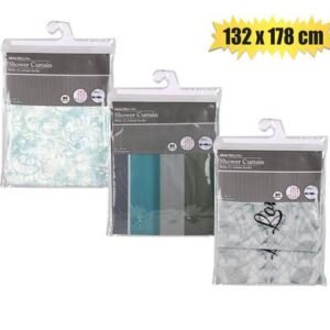 Shower curtain pl w/12 hooks 180x180cm